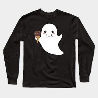 Cute kawaii halloween ghost with an ice-cream cone Long Sleeve T-Shirt